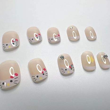 24Pcs French Tip Press on Nails Short Square Fake Nails Cute Stars with Rhinestones Designs Short French Acrylic Nails White Nail Tip Artificial Nails for Women Girls Nail Art Decorations