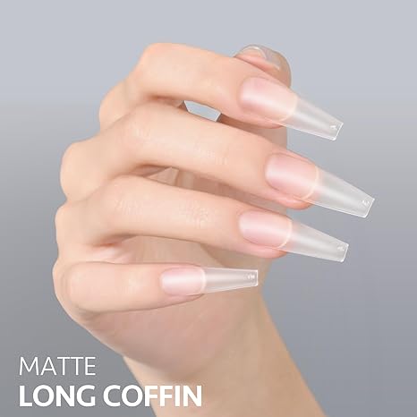 Long Coffin Fake Nail Tips, 360Pcs Matte Soft Gel X Nail Tips, 15 Sizes Full Cover Acrylic False Press on Nails Tips, Nail Extension Tips