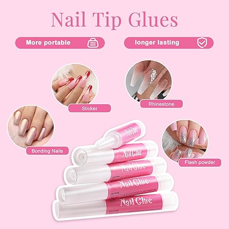 Half Cover Coffin Nail Tips Set, 500 Pcs Clear Acrylic Nail Tips, with Glue, Clipper, Files, Cuticle Pusher and Fork for Salons and Home DIY with Box