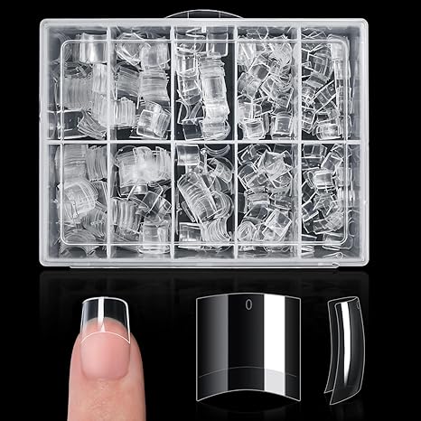 500PCS Short Nail Tips for Acrylic Nails - Clear False Short Artificial Tips for Manicure with Box（Pink Box with Tips）