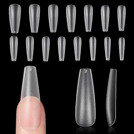 Long Coffin Fake Nail Tips, 360Pcs Matte Soft Gel X Nail Tips, 15 Sizes Full Cover Acrylic False Press on Nails Tips, Nail Extension Tips