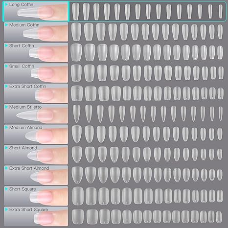 Long Coffin Fake Nail Tips, 360Pcs Matte Soft Gel X Nail Tips, 15 Sizes Full Cover Acrylic False Press on Nails Tips, Nail Extension Tips