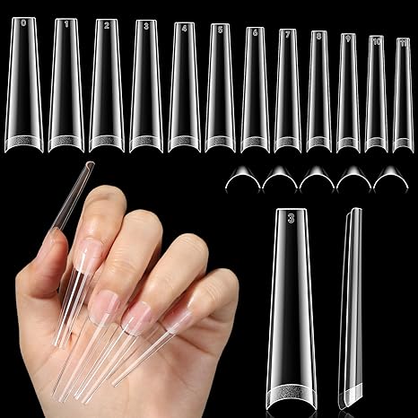 XXL Long Half Cover Coffin Nails Tips, 240 Pcs Clear Gel x Acrylic Nails False Nail Tips Coffin, 12 Sizes Press On Nails Coffin with Box for Women & Girls Nail Extension